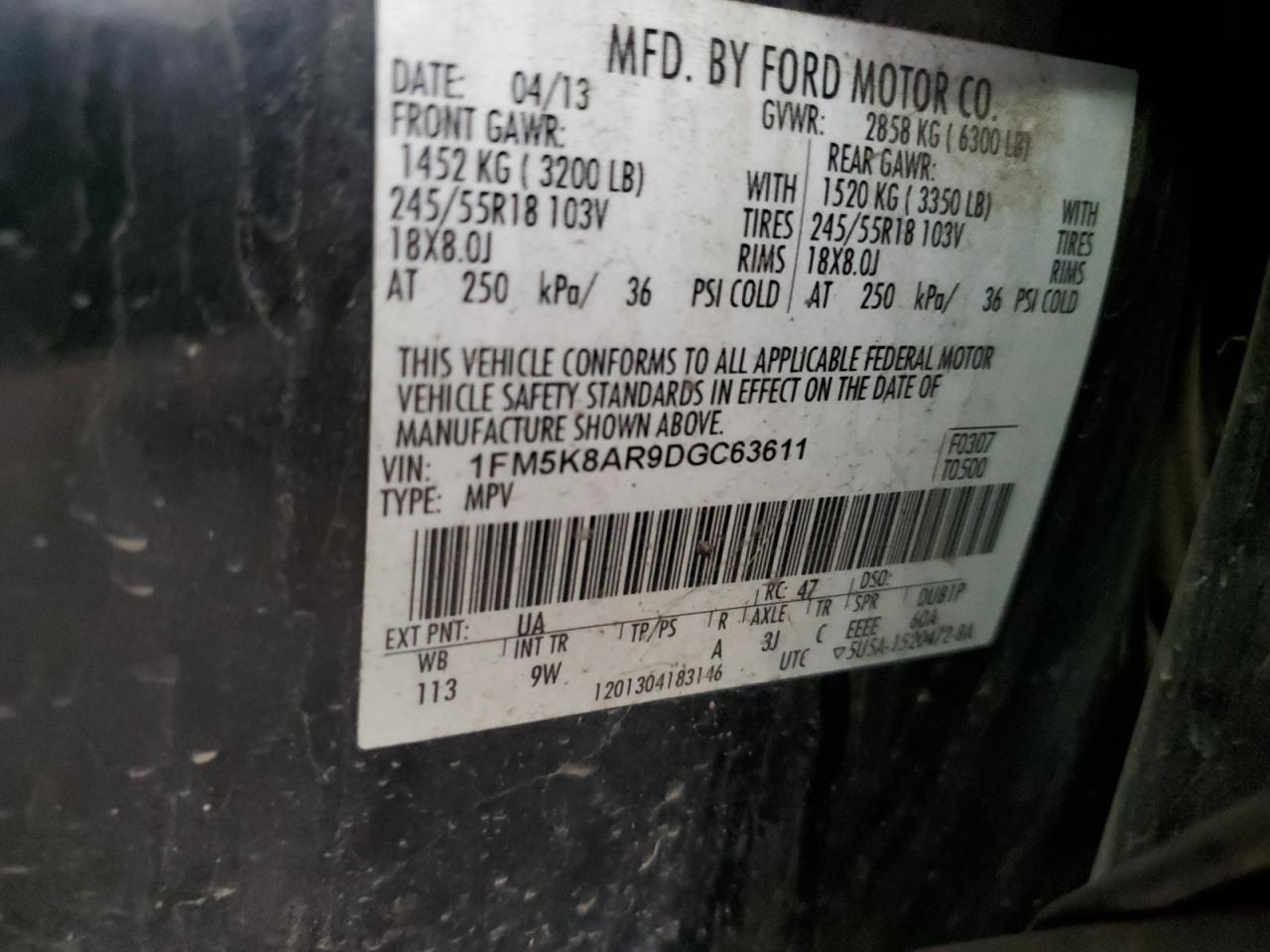 2013 Ford Explorer Police Interceptor VIN: 1FM5K8AR9DGC63611 Lot: 77153504