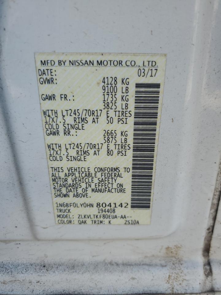 1N6BF0LY0HN804142 2017 Nissan Nv 2500 S