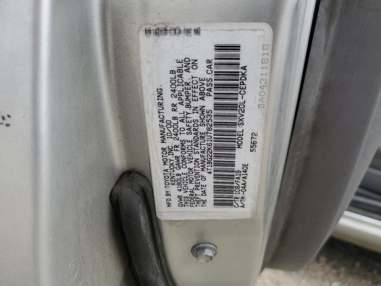 2001 Toyota Camry Ce VIN: 4T1BG22K61U782535 Lot: 78679484