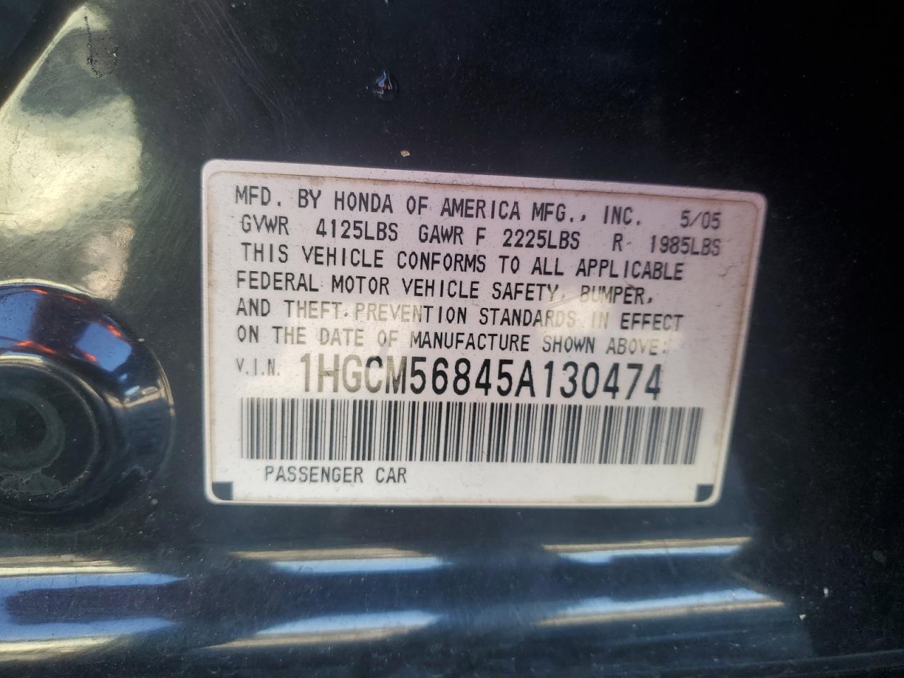 1HGCM56845A130474 2005 Honda Accord Ex