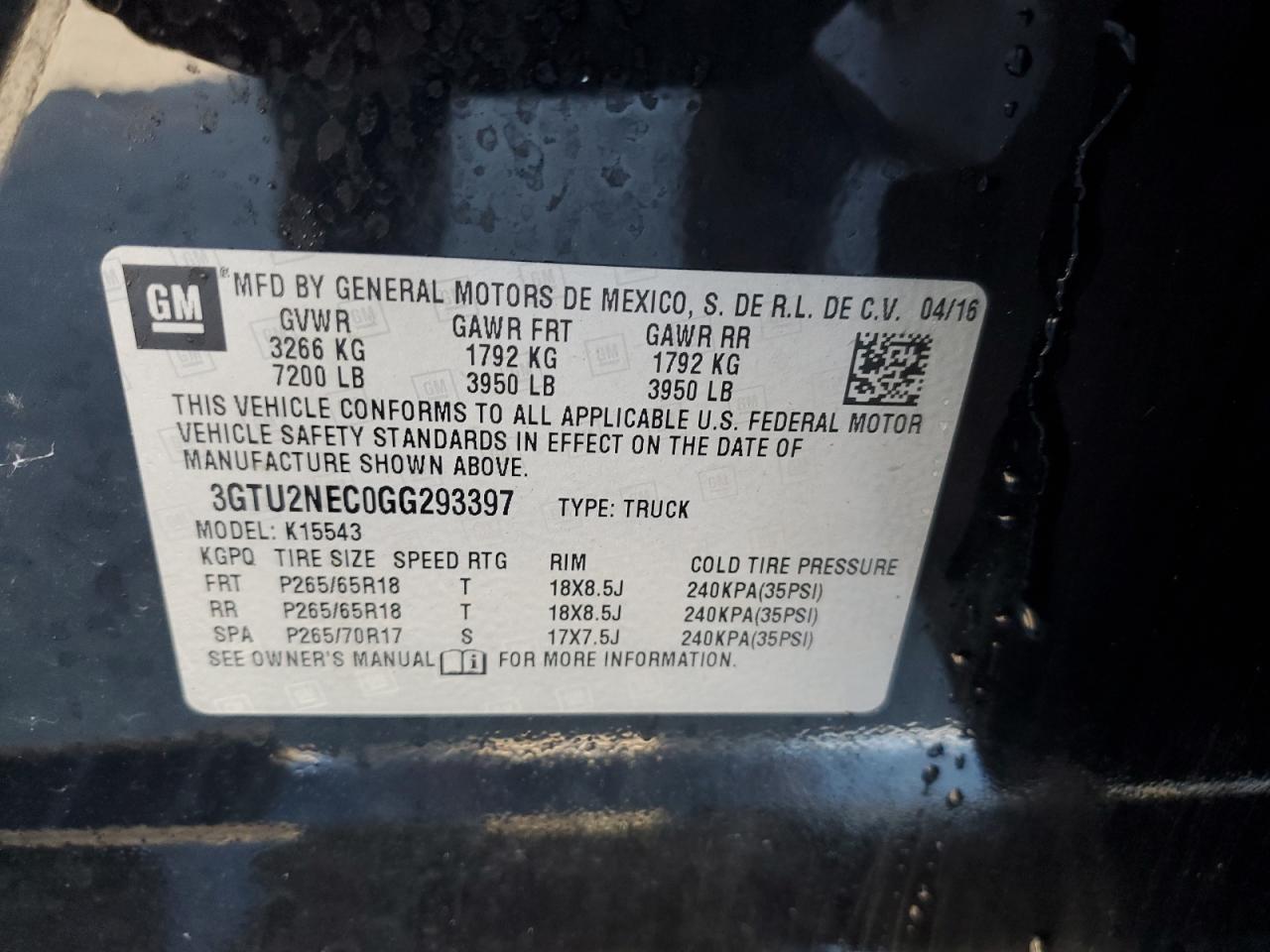 3GTU2NEC0GG293397 2016 GMC Sierra K1500 Slt