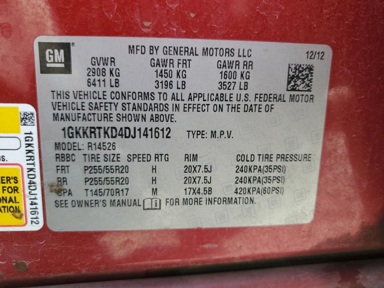 1GKKRTKD4DJ141612 2013 GMC Acadia Denali