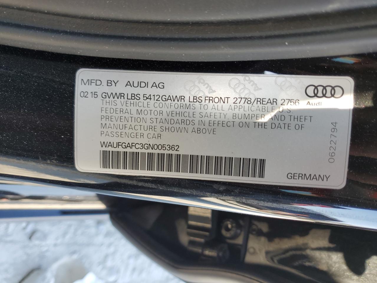 2016 Audi A6 Premium Plus VIN: WAUFGAFC3GN005362 Lot: 75278554