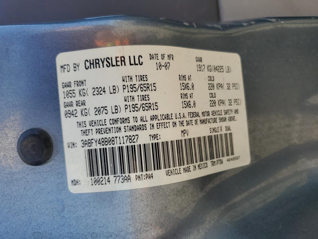 3A8FY48B08T117827 2008 Chrysler Pt Cruiser