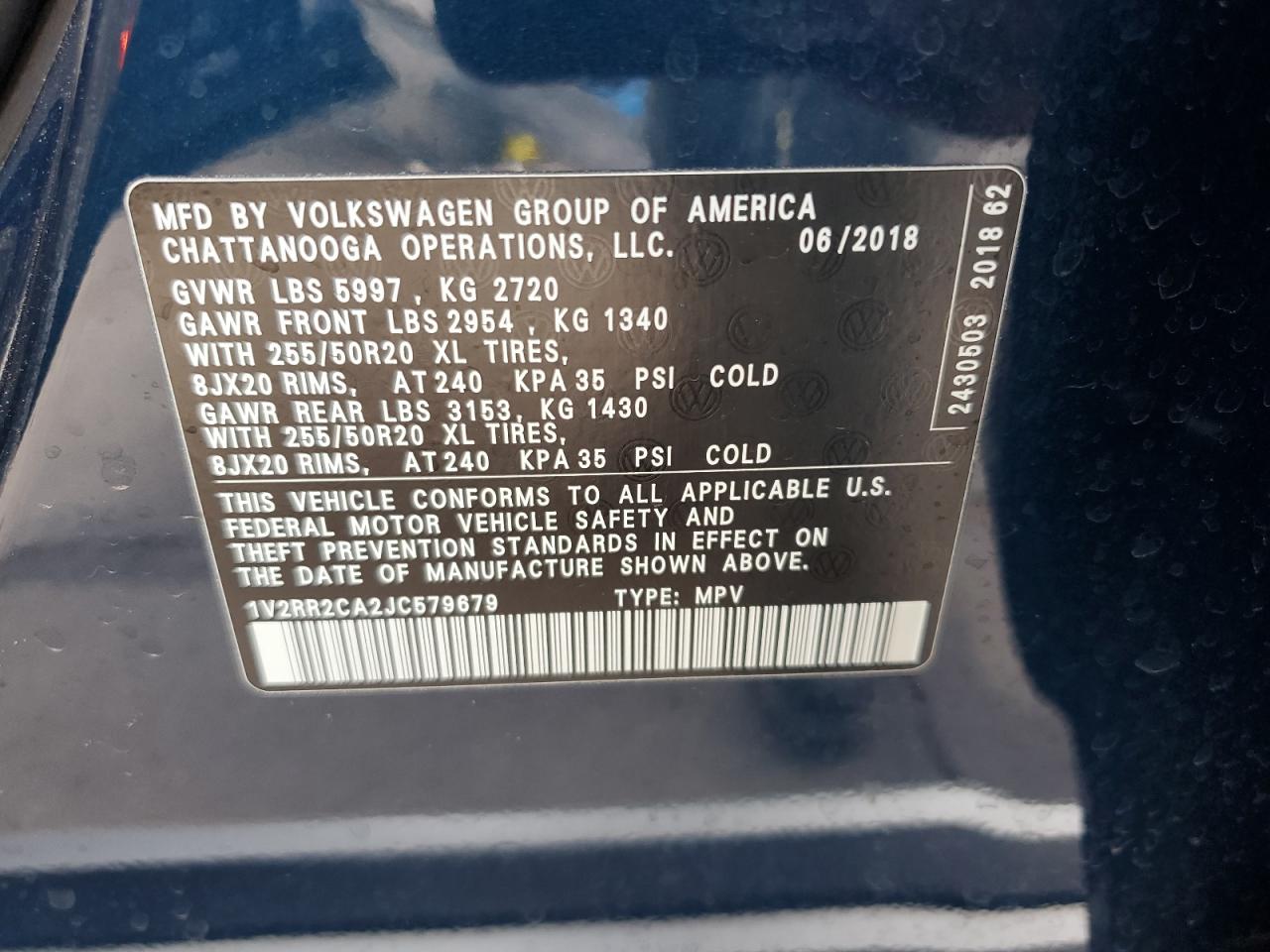 2018 Volkswagen Atlas Sel VIN: 1V2RR2CA2JC579679 Lot: 76687774