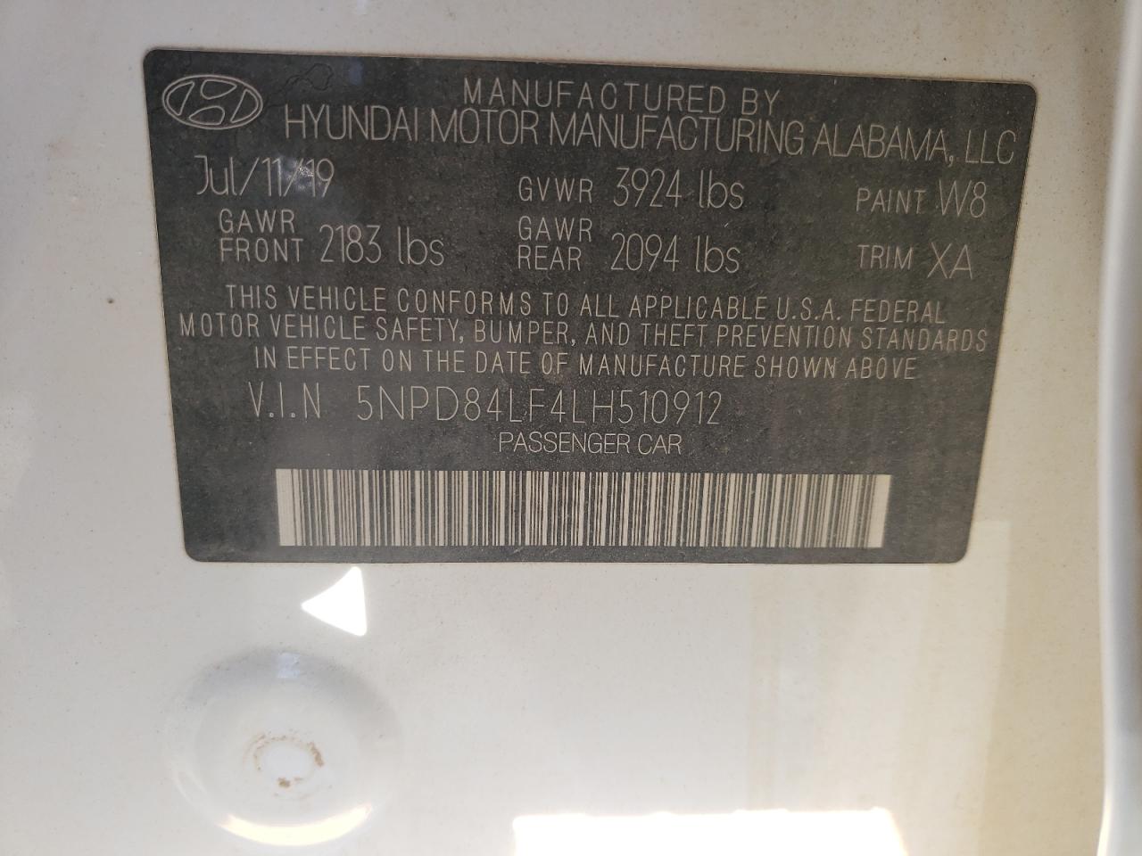 5NPD84LF4LH510912 2020 Hyundai Elantra Sel/Value/Limited