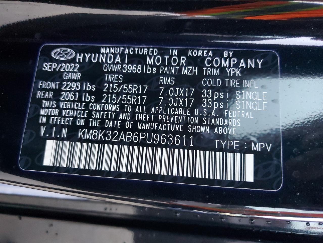 2023 Hyundai Kona Sel VIN: KM8K32AB6PU963611 Lot: 73881264