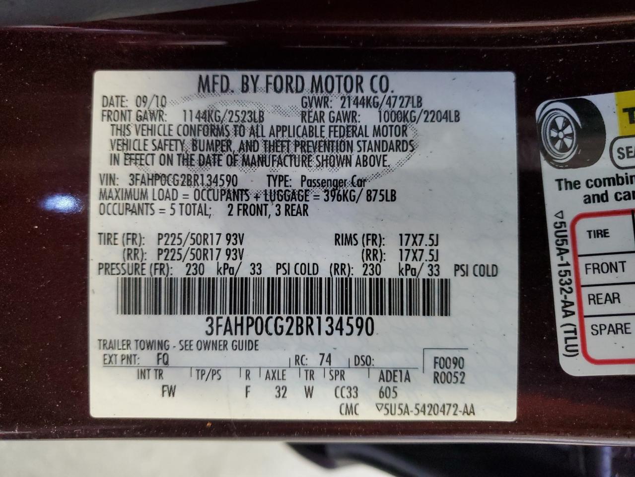 3FAHP0CG2BR134590 2011 Ford Fusion Sel