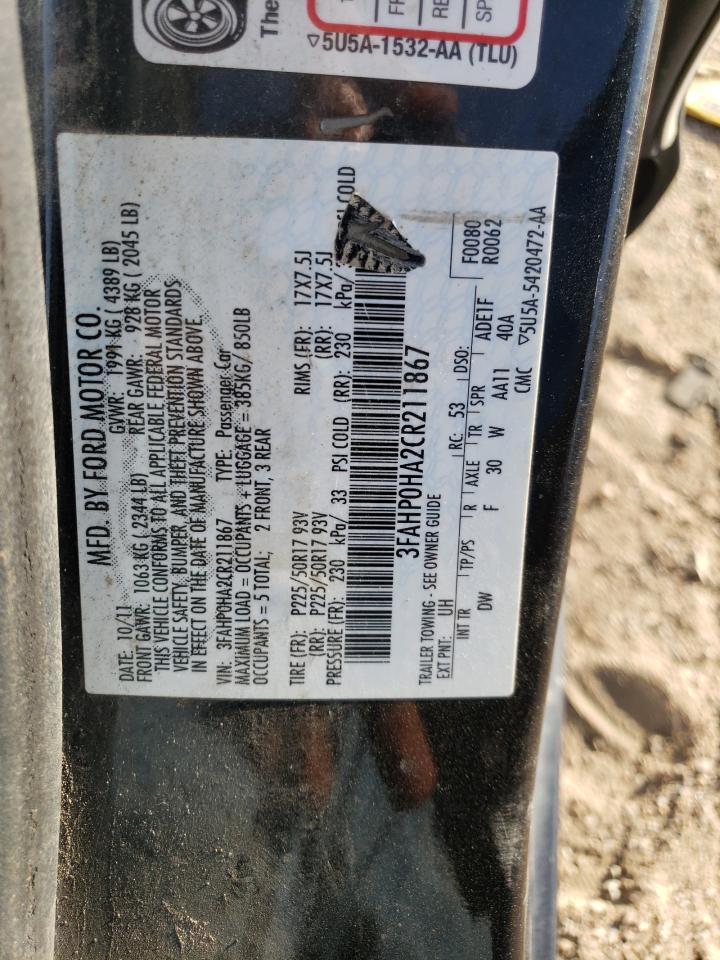 2012 Ford Fusion Se VIN: 3FAHP0HA2CR211867 Lot: 76098754