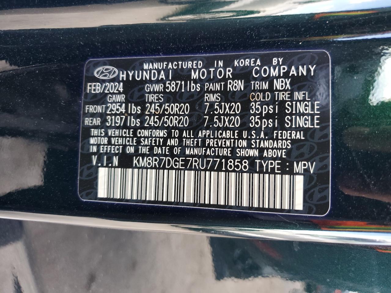 KM8R7DGE7RU771858 2024 Hyundai Palisade Calligraphy