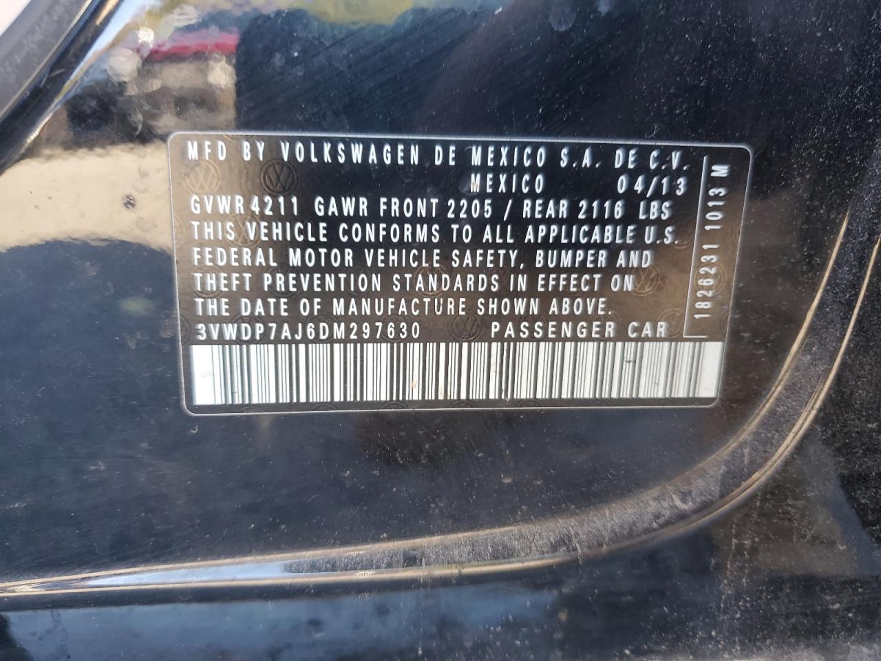 2013 Volkswagen Jetta Se VIN: 3VWDP7AJ6DM297630 Lot: 74979584