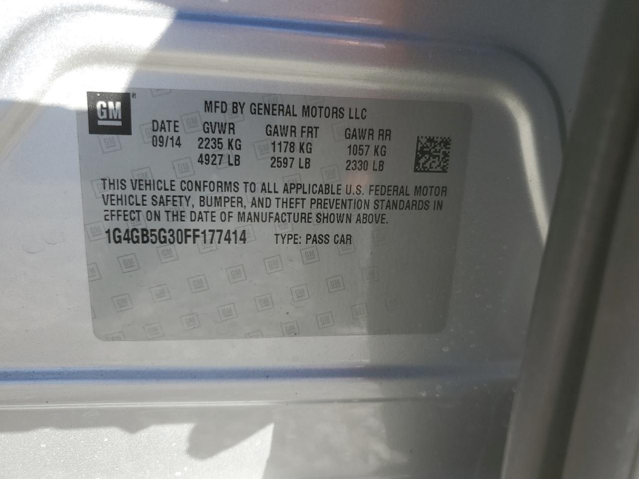 2015 Buick Lacrosse VIN: 1G4GB5G30FF177414 Lot: 76612454