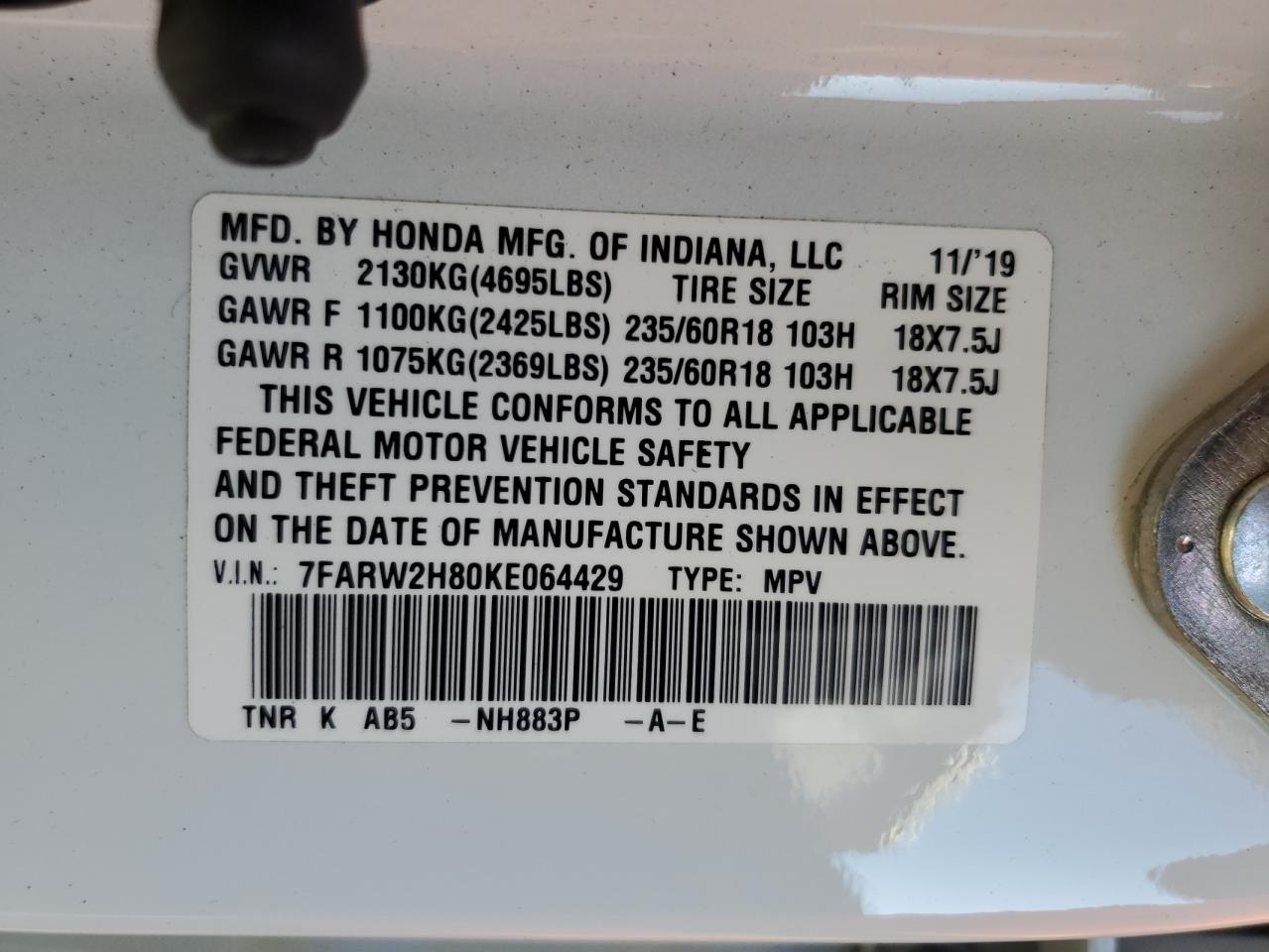 7FARW2H80KE064429 2019 Honda Cr-V Exl