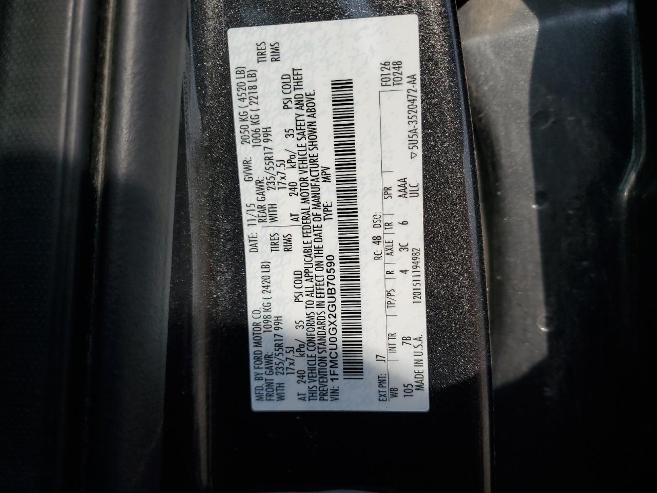 1FMCU0GX2GUB70590 2016 Ford Escape Se