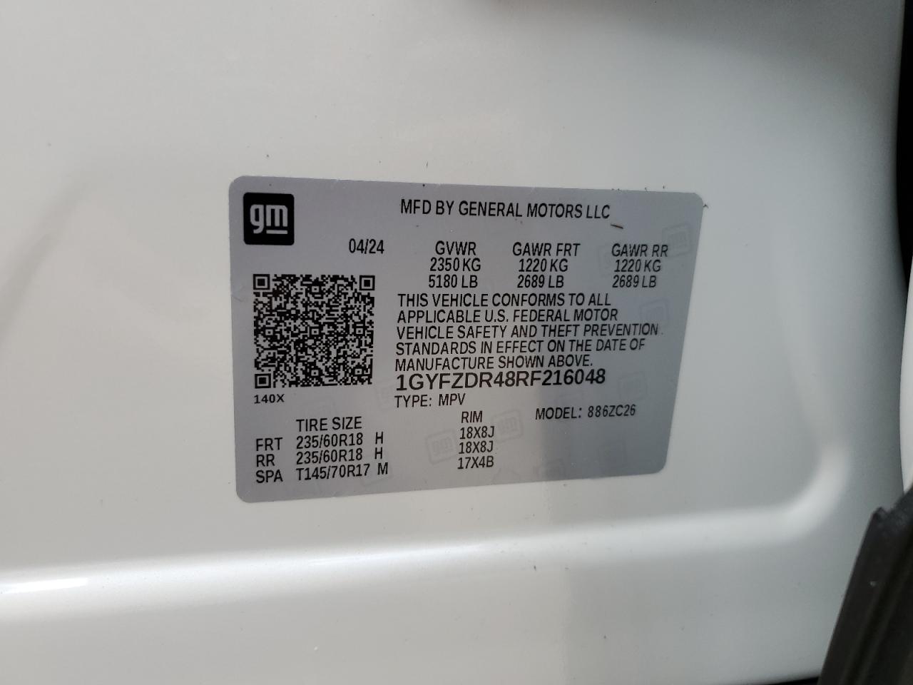 1GYFZDR48RF216048 2024 Cadillac Xt4 Premium Luxury