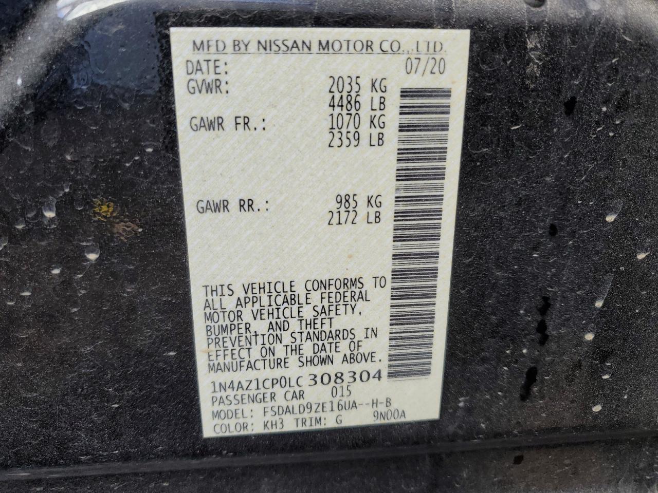 1N4AZ1CP0LC308304 2020 Nissan Leaf Sv