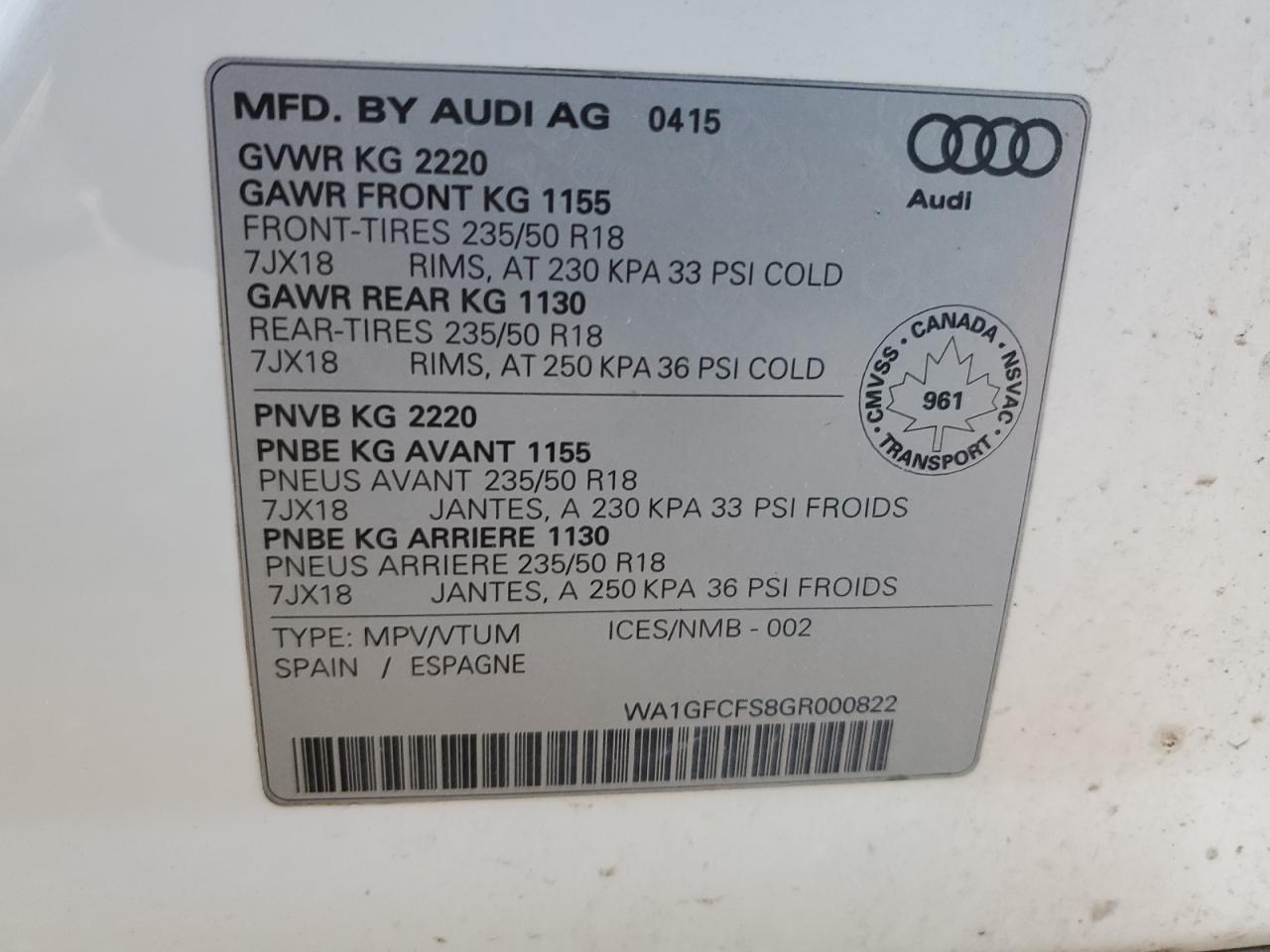 WA1GFCFS8GR000822 2016 Audi Q3 Prestige