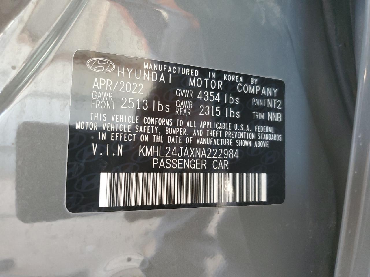 2022 Hyundai Sonata Se VIN: KMHL24JAXNA222984 Lot: 73533734