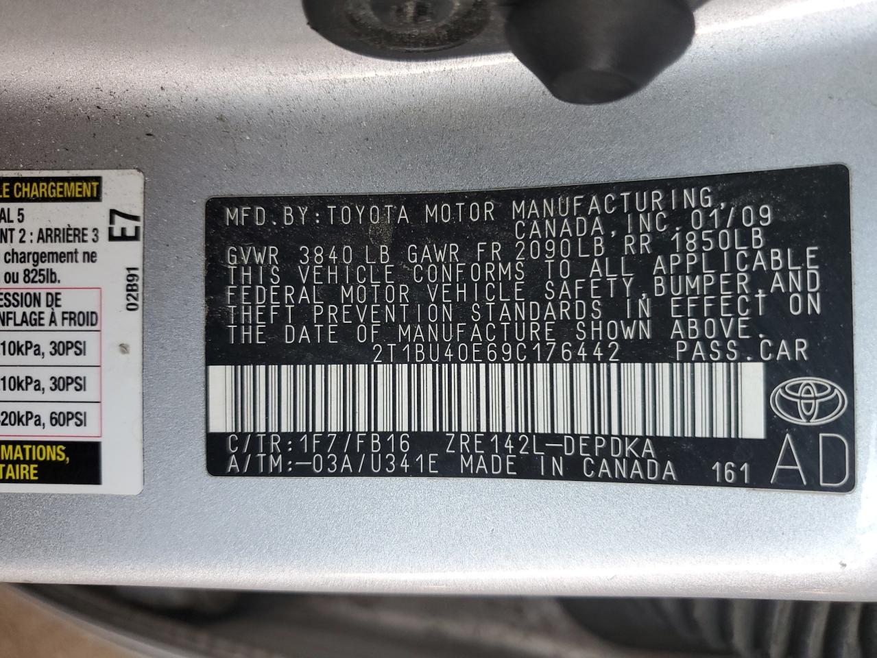 2T1BU40E69C176442 2009 Toyota Corolla Base