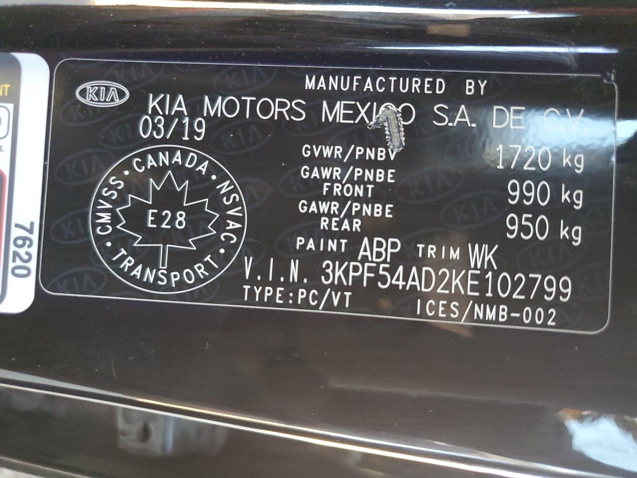 3KPF54AD2KE102799 2019 Kia Forte Ex