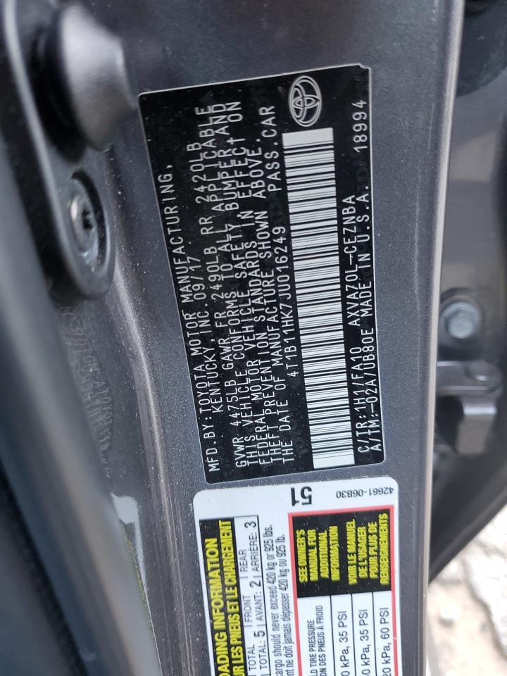 4T1B11HK7JU016249 2018 Toyota Camry L