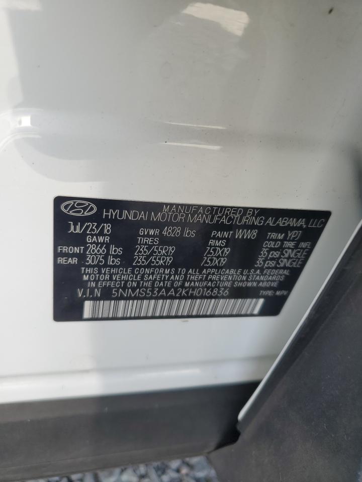 5NMS53AA2KH016836 2019 Hyundai Santa Fe Limited