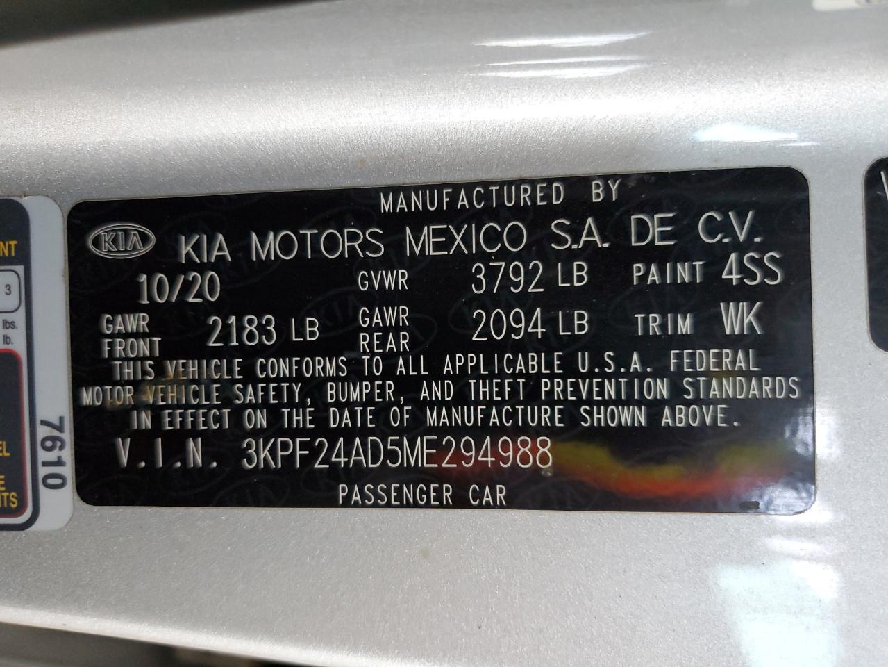 3KPF24AD5ME294988 2021 Kia Forte Fe