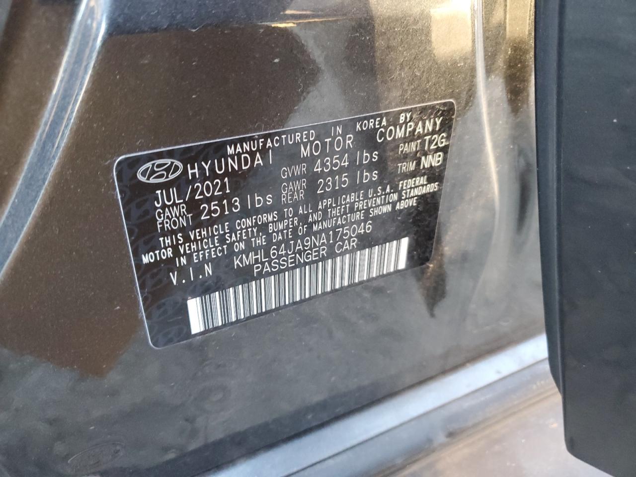 2022 Hyundai Sonata Sel VIN: KMHL64JA9NA175046 Lot: 76774774