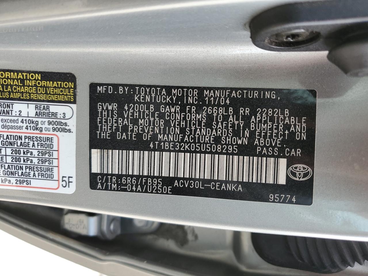 4T1BE32K05U508295 2005 Toyota Camry Le