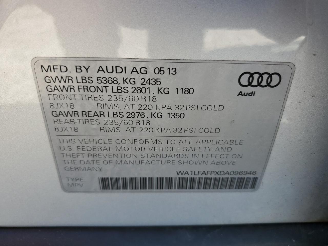 WA1LFAFPXDA096946 2013 Audi Q5 Premium Plus