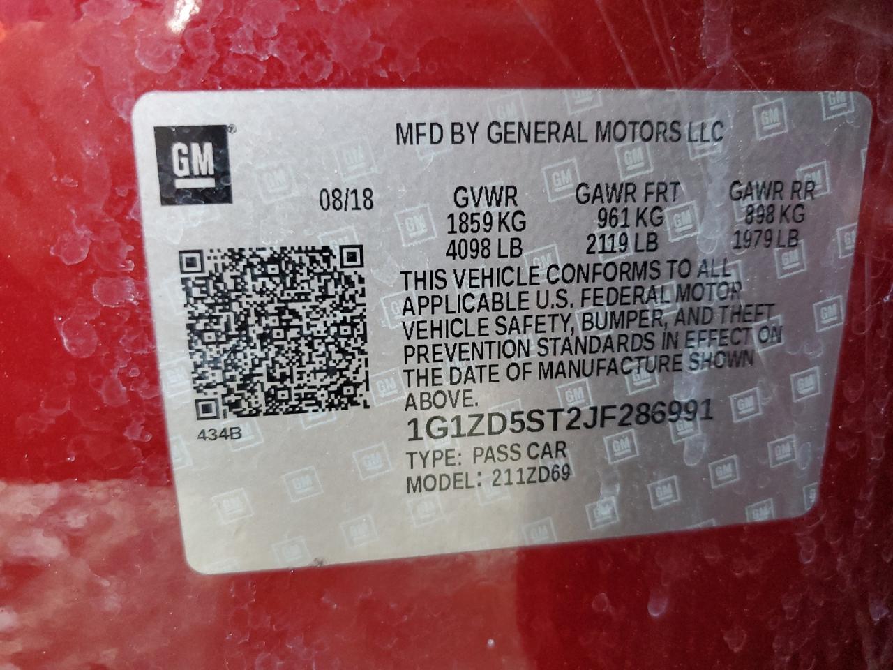 1G1ZD5ST2JF286991 2018 Chevrolet Malibu Lt