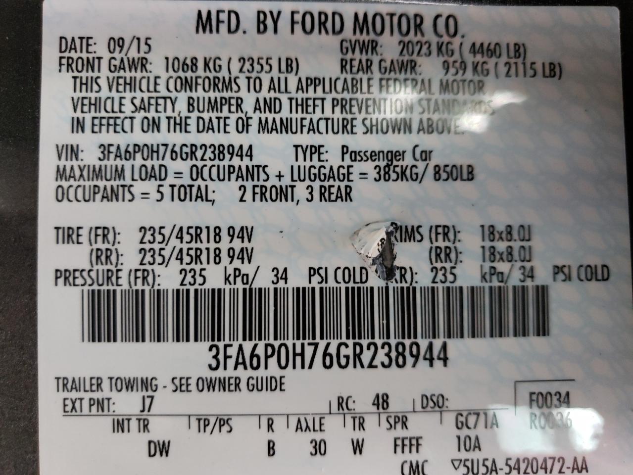 3FA6P0H76GR238944 2016 Ford Fusion Se