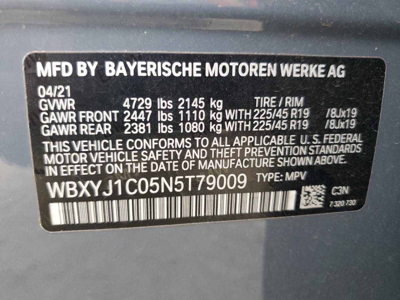 WBXYJ1C05N5T79009 2022 BMW X2 xDrive28I