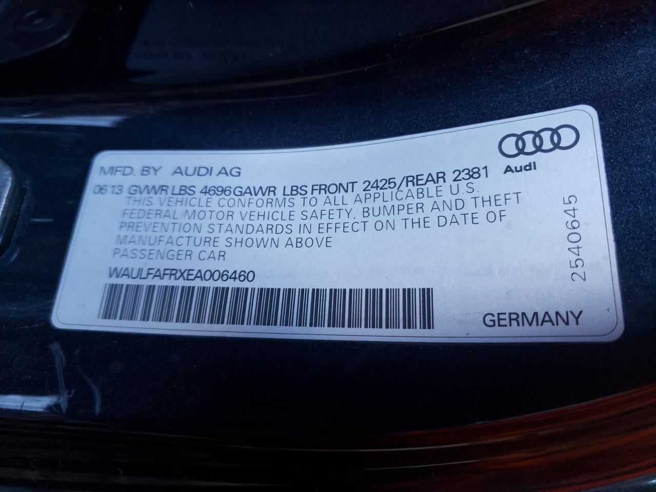 WAULFAFRXEA006460 2014 Audi A5 Premium Plus