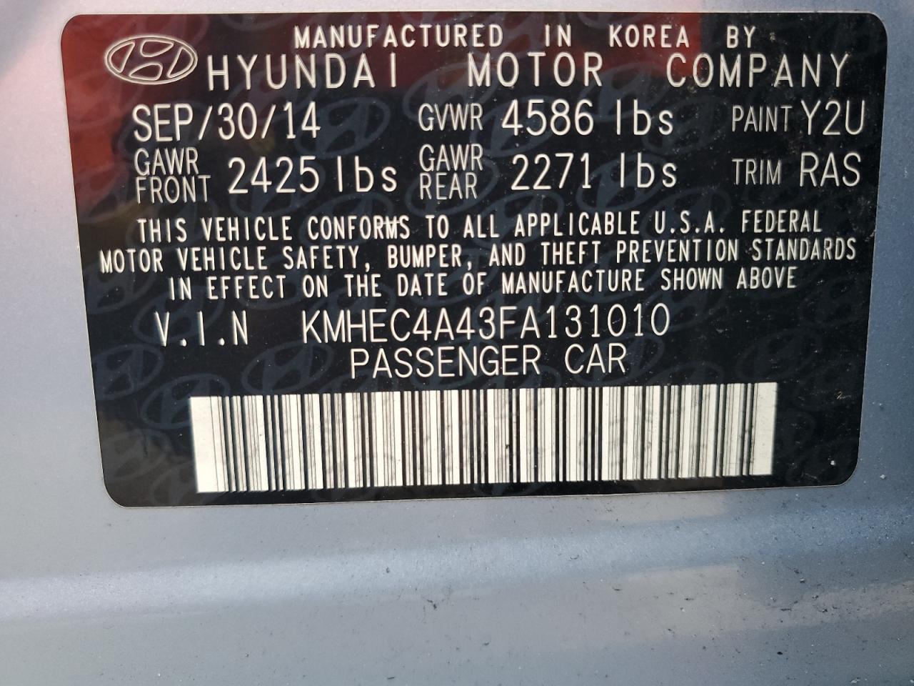 2015 Hyundai Sonata Hybrid VIN: KMHEC4A43FA131010 Lot: 75186584