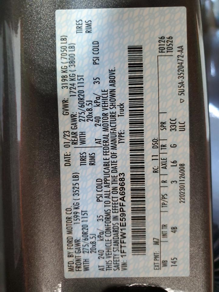 2023 Ford F150 Supercrew VIN: 1FTFW1E59PFA69683 Lot: 73331894