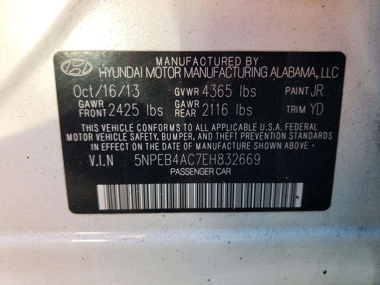 5NPEB4AC7EH832669 2014 Hyundai Sonata Gls