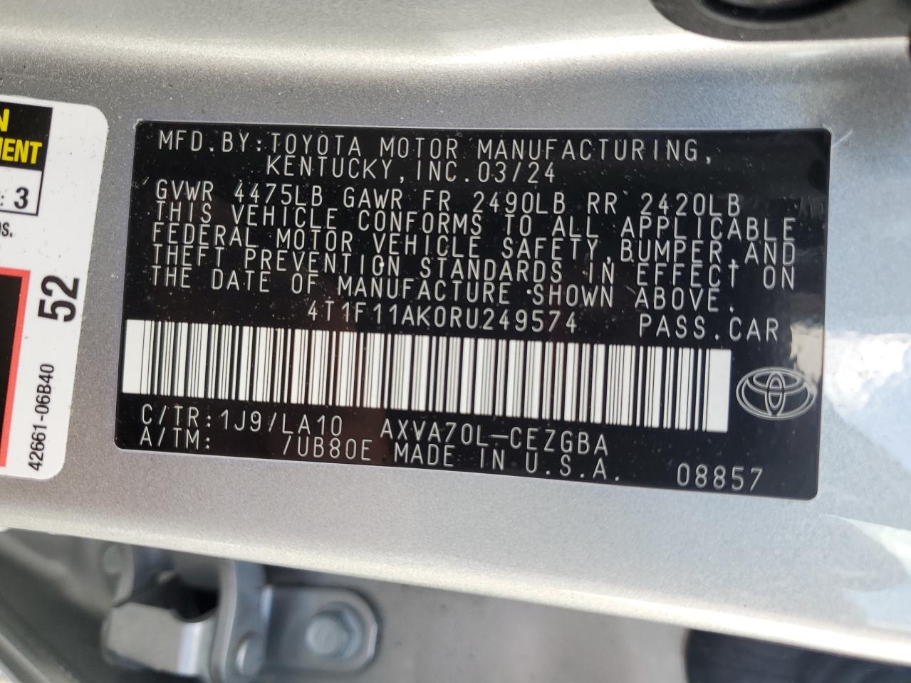 4T1F11AK0RU249574 2024 TOYOTA CAMRY - Image 13