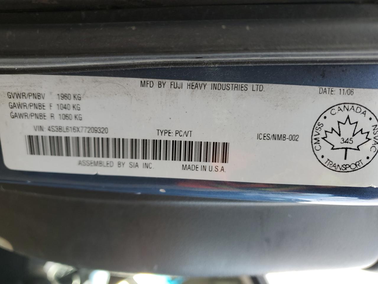 4S3BL616X77209320 2007 Subaru Legacy 2.5I