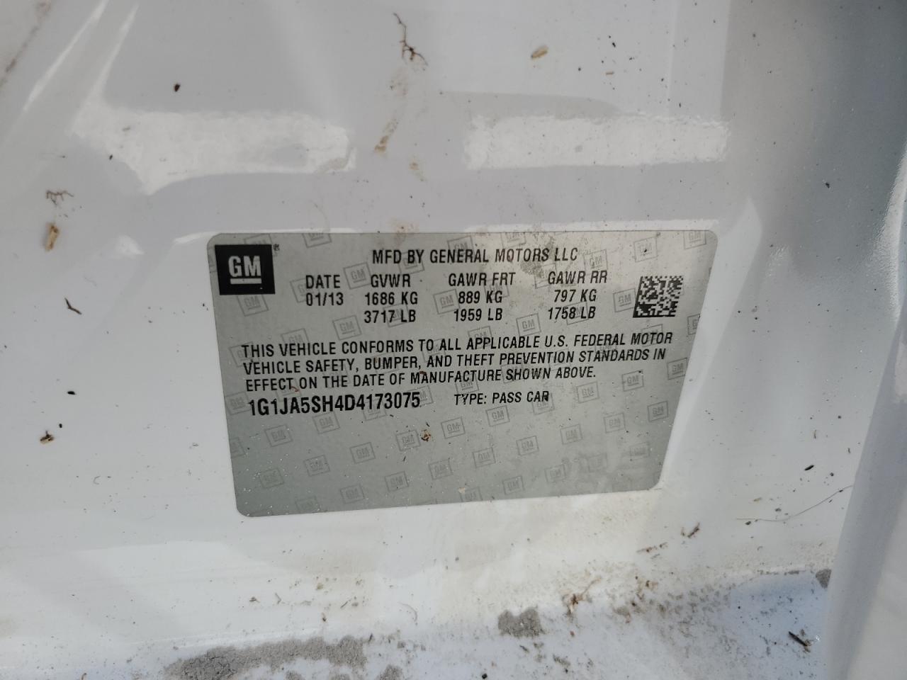 2013 Chevrolet Sonic Ls VIN: 1G1JA5SH4D4173075 Lot: 73911424