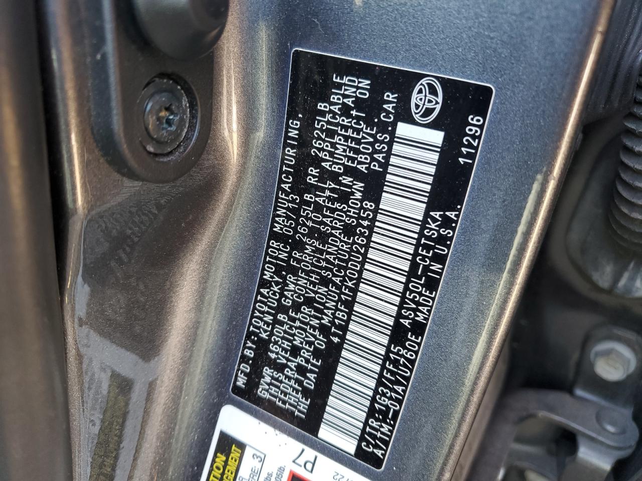 VIN 4T1BF1FK0DU263458 2013 TOYOTA CAMRY no.13