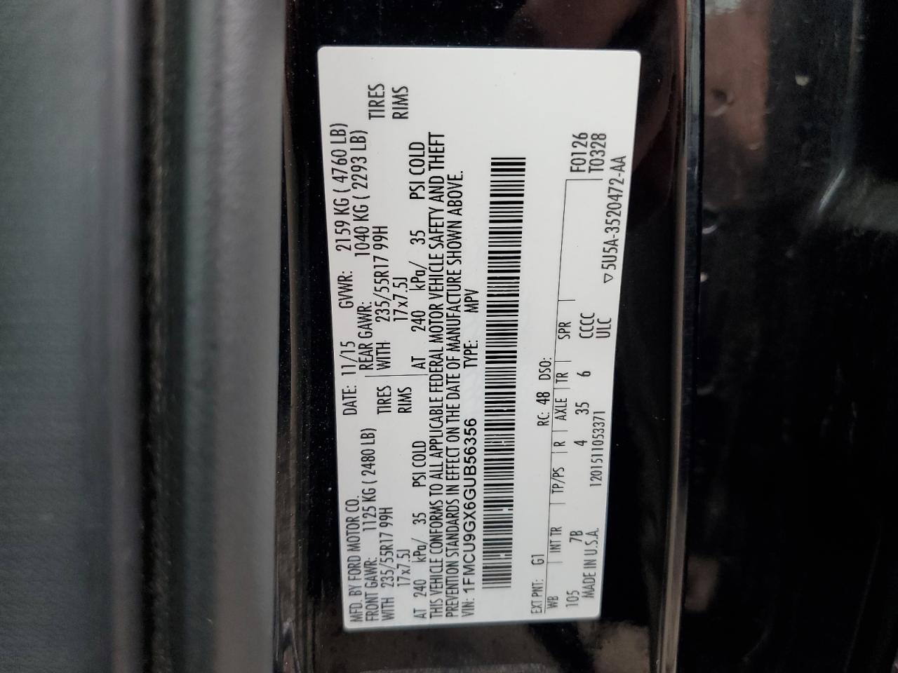 1FMCU9GX6GUB56356 2016 Ford Escape Se