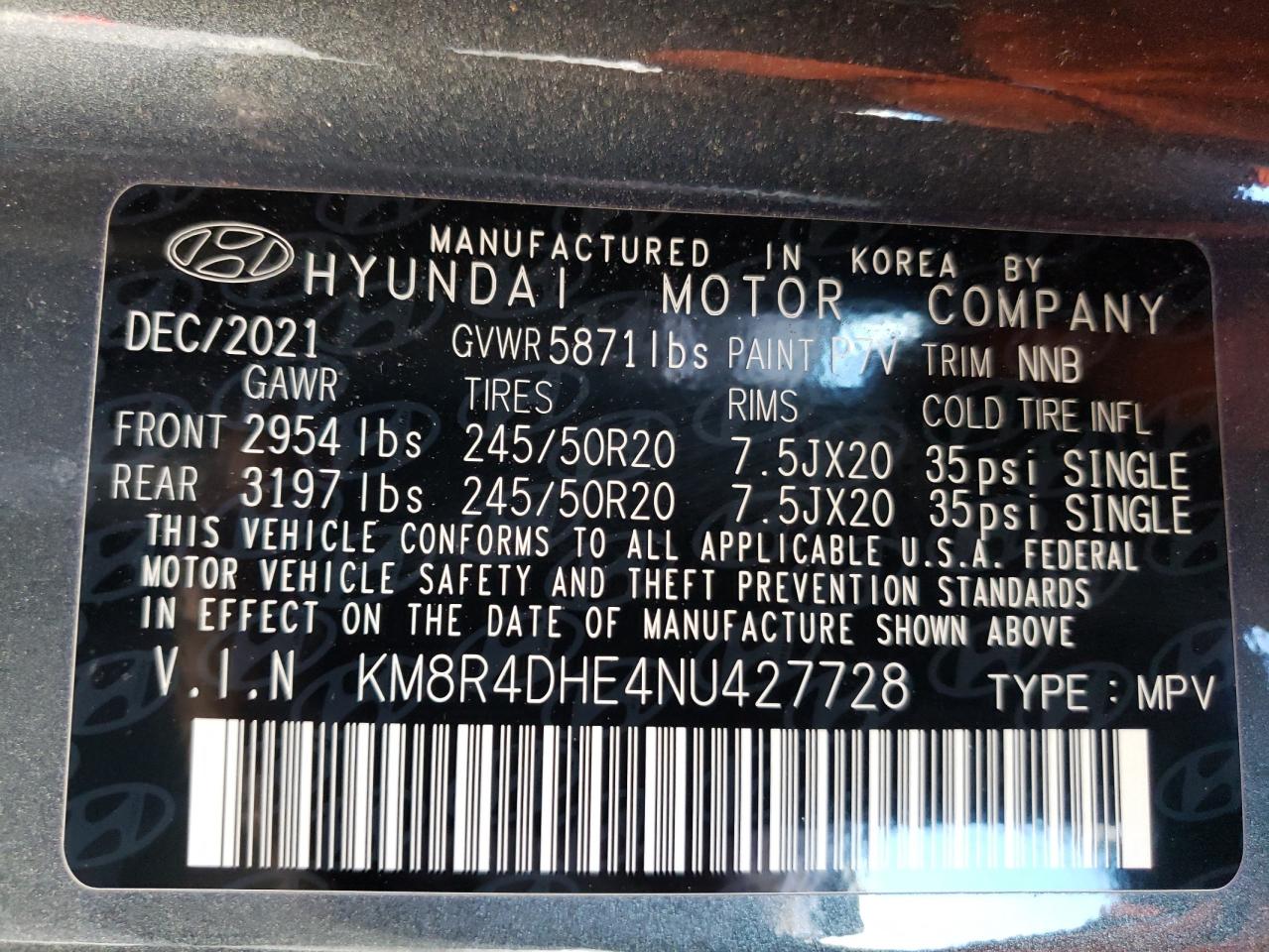 2022 Hyundai Palisade Sel VIN: KM8R4DHE4NU427728 Lot: 77703184