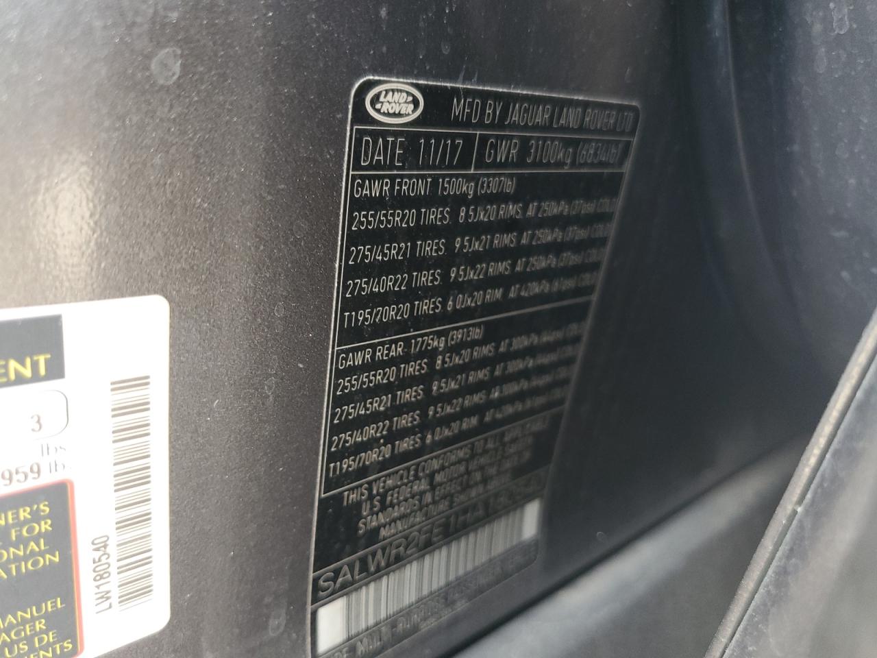 2017 Land Rover Range Rover Sport Sc VIN: SALWR2FE1HA180540 Lot: 74054484