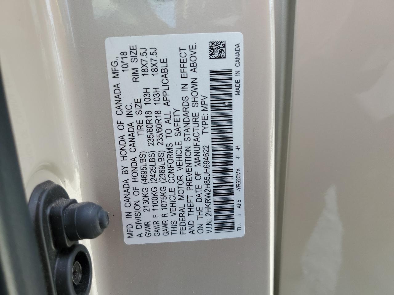 2HKRW2H85JH694622 2018 Honda Cr-V Exl