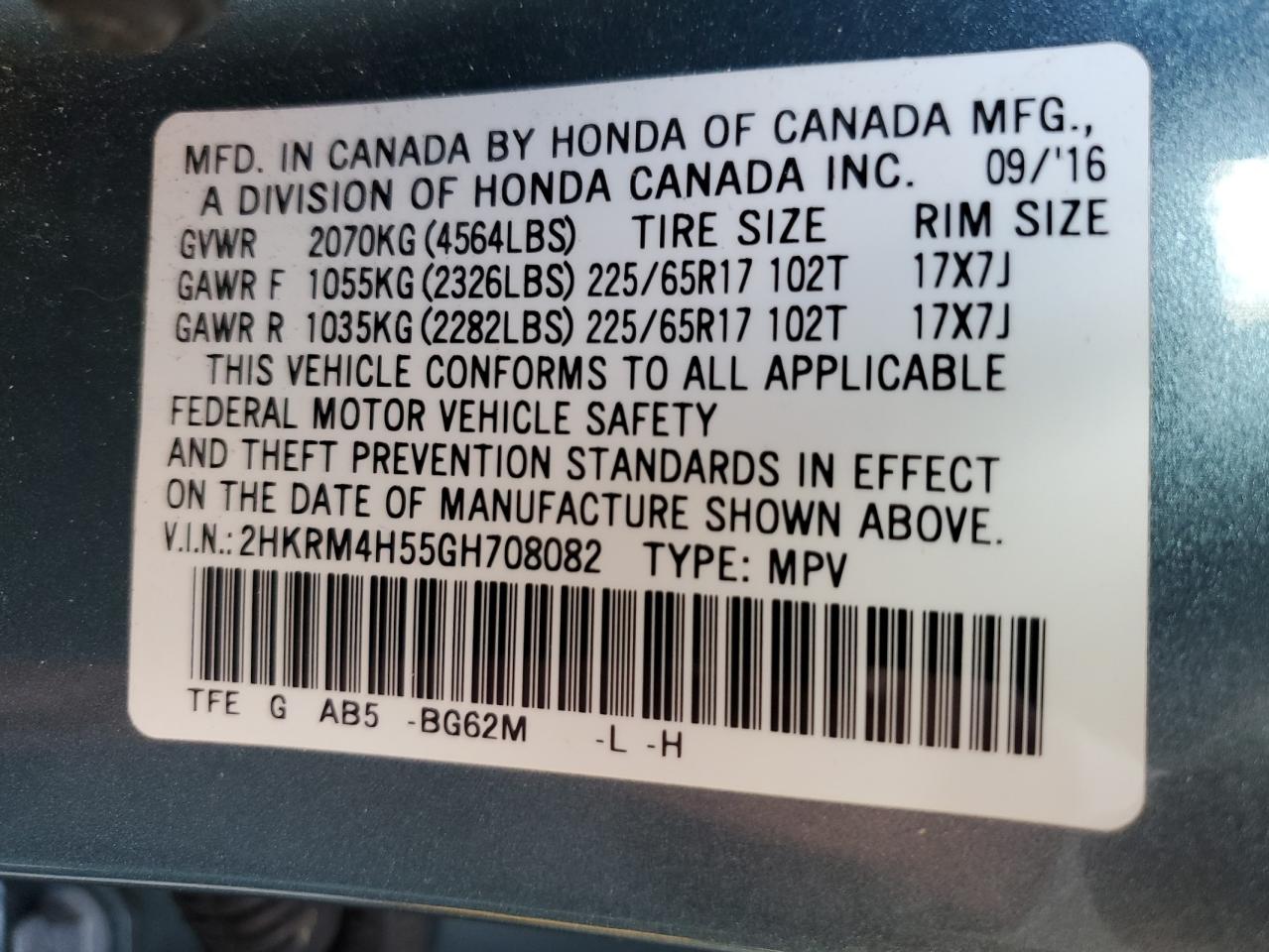 2HKRM4H55GH708082 2016 Honda Cr-V Ex