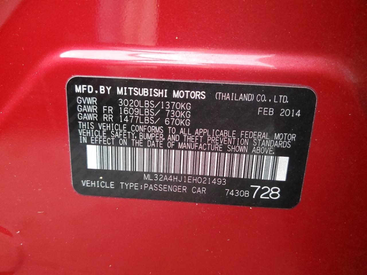 ML32A4HJ1EH021493 2014 Mitsubishi Mirage Es