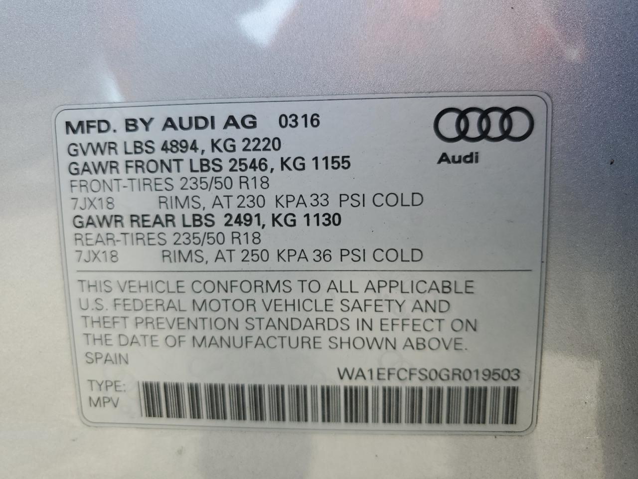 WA1EFCFS0GR019503 2016 Audi Q3 Premium Plus