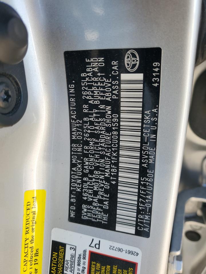 4T1BF1FK1CU081590 2012 Toyota Camry Base