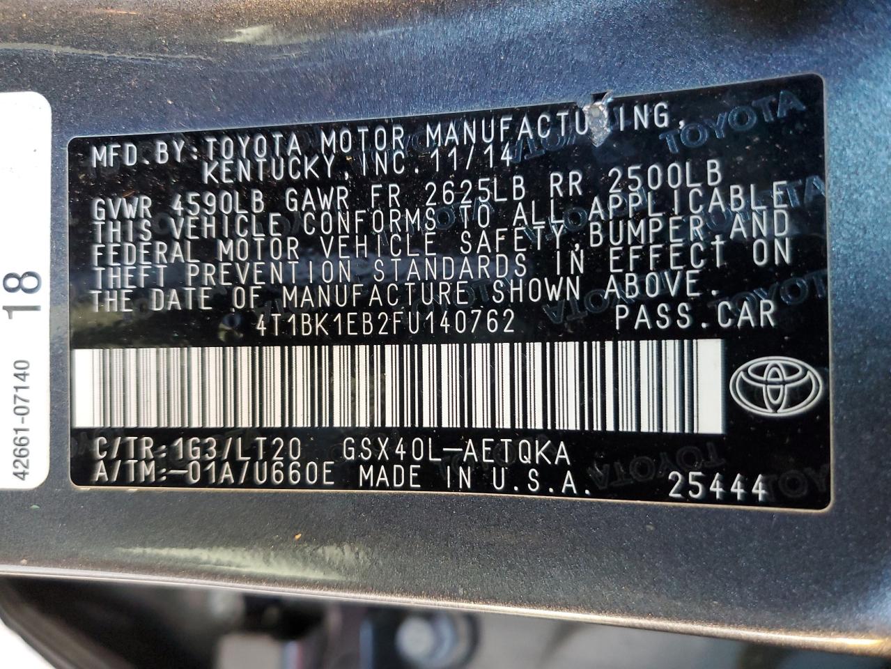 4T1BK1EB2FU140762 2015 Toyota Avalon Xle